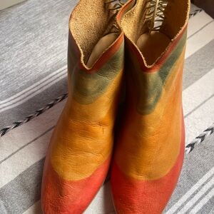 Lauren Brinkers Ankle Boots Tan Leather With Multi Color Size 6 Handmade Painted